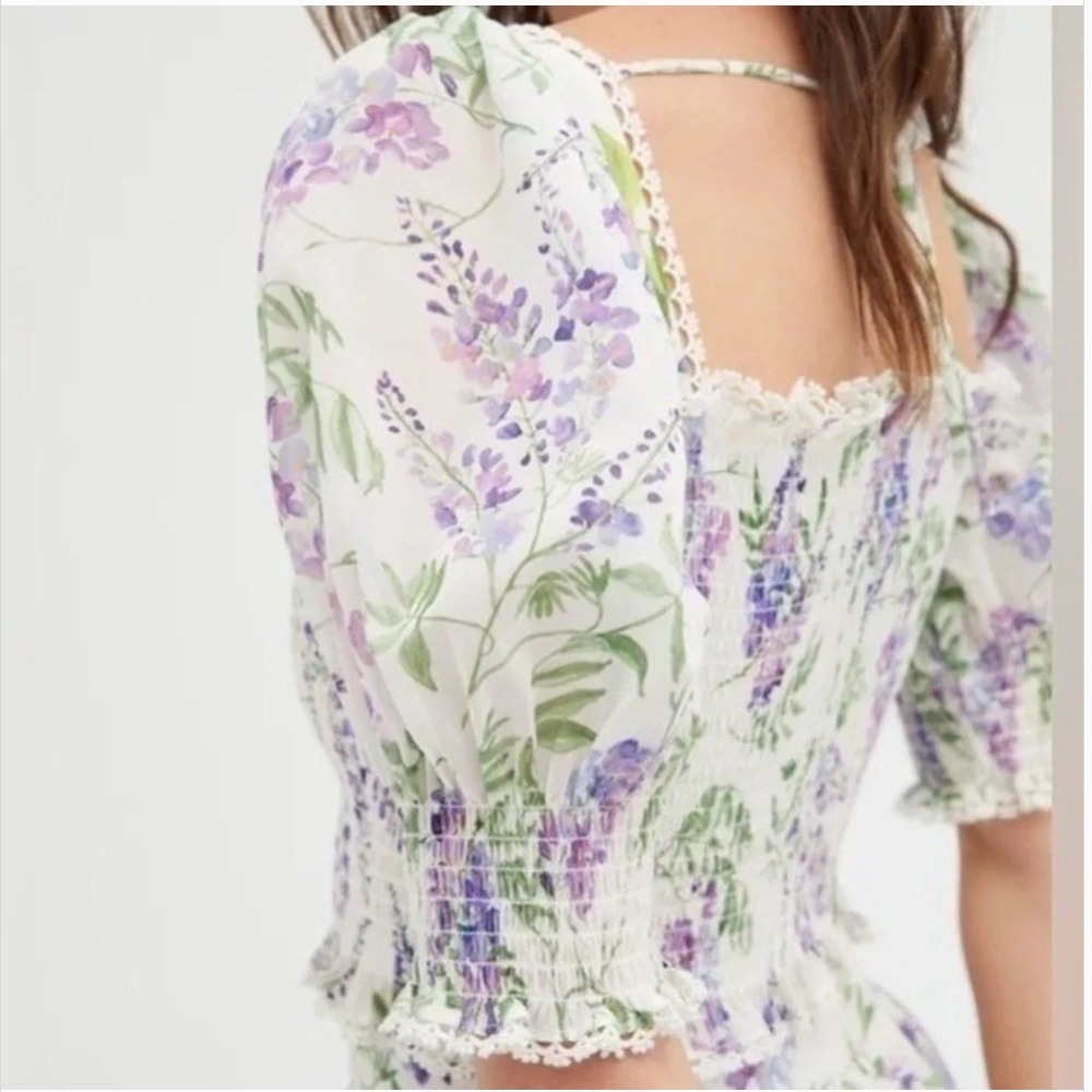 Hill House Home Zoe Crop Top Lavender Floral Wisteria Smocked XL Party Vacation - Picture 6 of 15